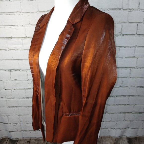 SEE YOU SOON SATIN COPPER COLORED LINED BLAZER WOMENS SIZE XS - Picture 2 of 8